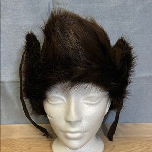 Luxurious Brown Fur and Suède Women's Vintage Winter trapper hat